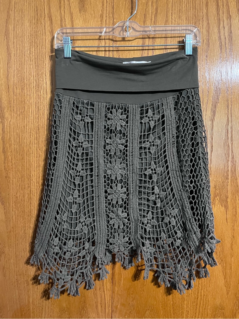 Solitaire Gray/Army Green Crochet Mini Skirt